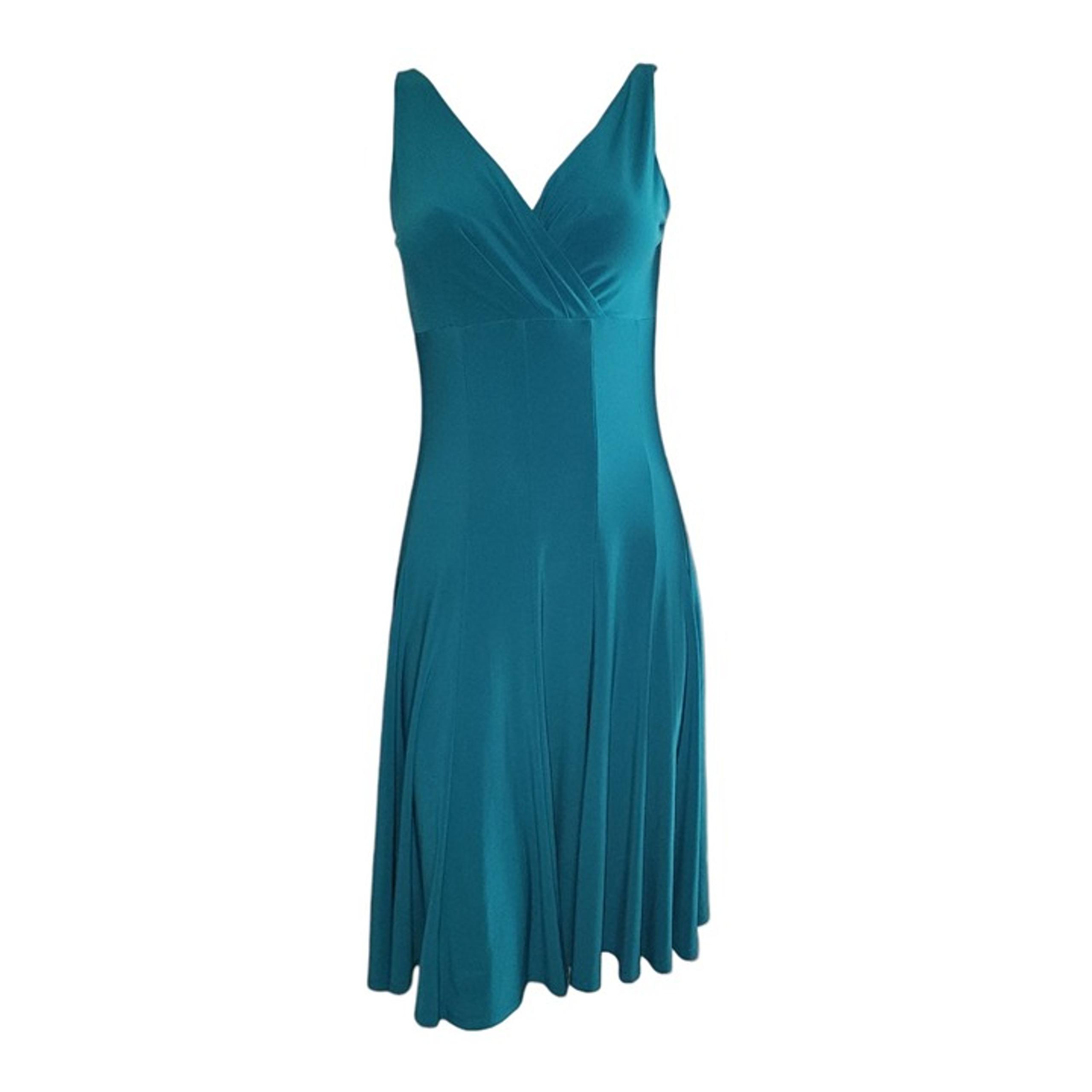American Living Dress Womens Size 6 Solid Aqua Blue Sleeveless V Neck Midi