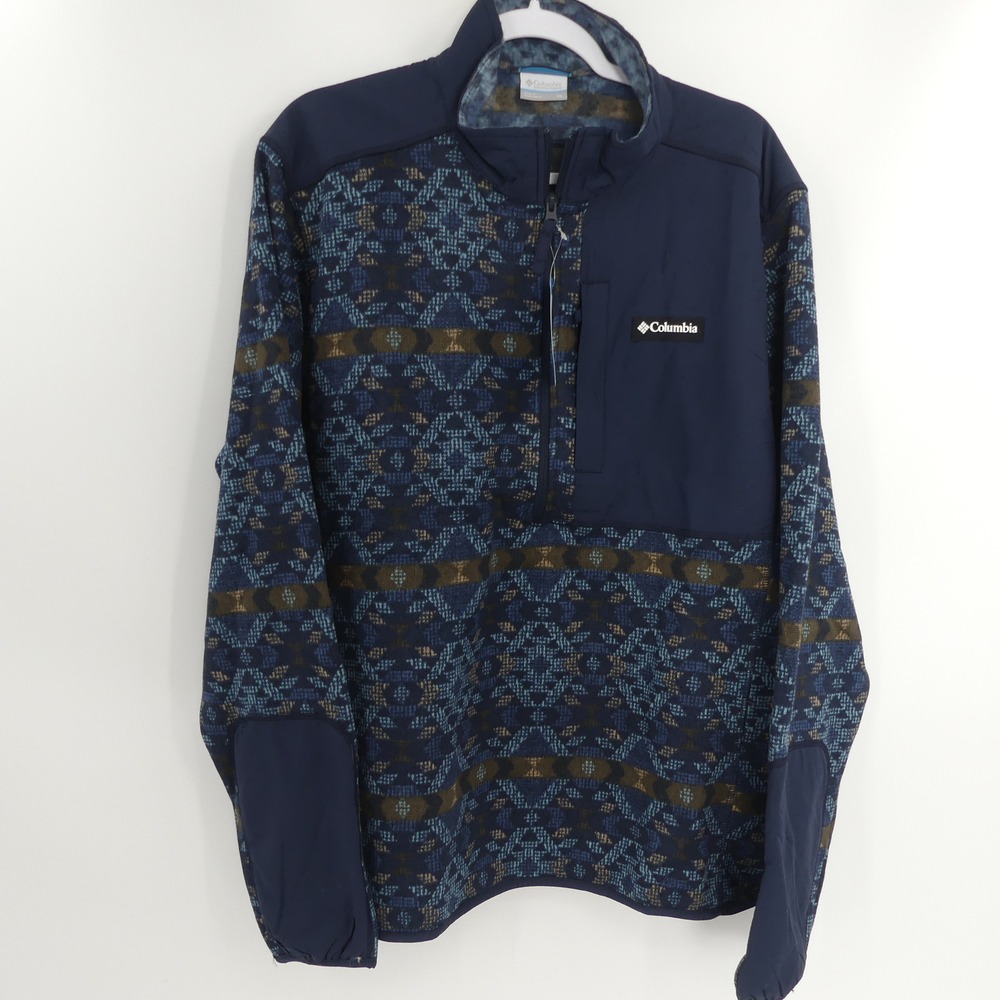 NWT Columbia Sweater Weather Printed Half Zip Sweater Blue Aztec Men's XL