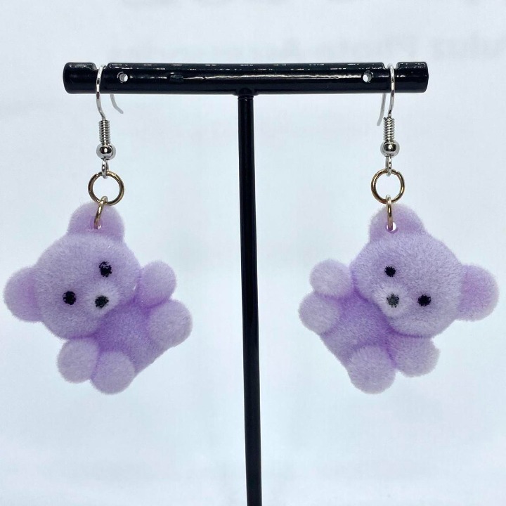 Mini fuzzy purple teddy bear earrings
