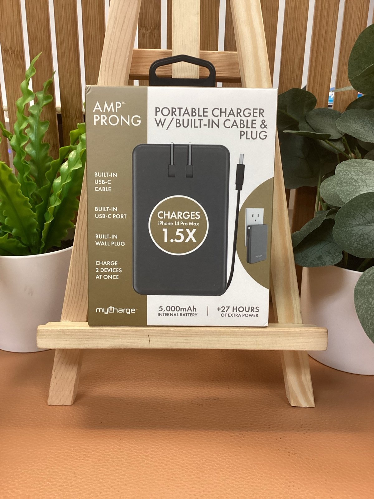 MyCharge 5,000mAh Amp Prong Portable Charger with Built in Cable and Plug