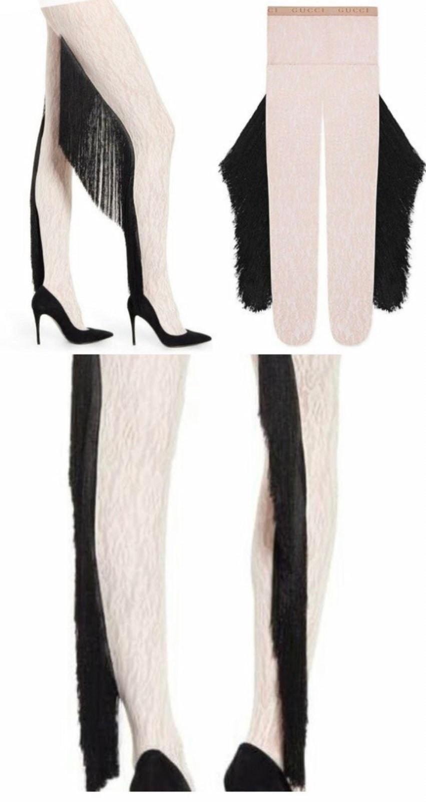 FLORAL GG logo LACE TIGHTS FRINGE leggings SHELL & BLACK gucci pants
