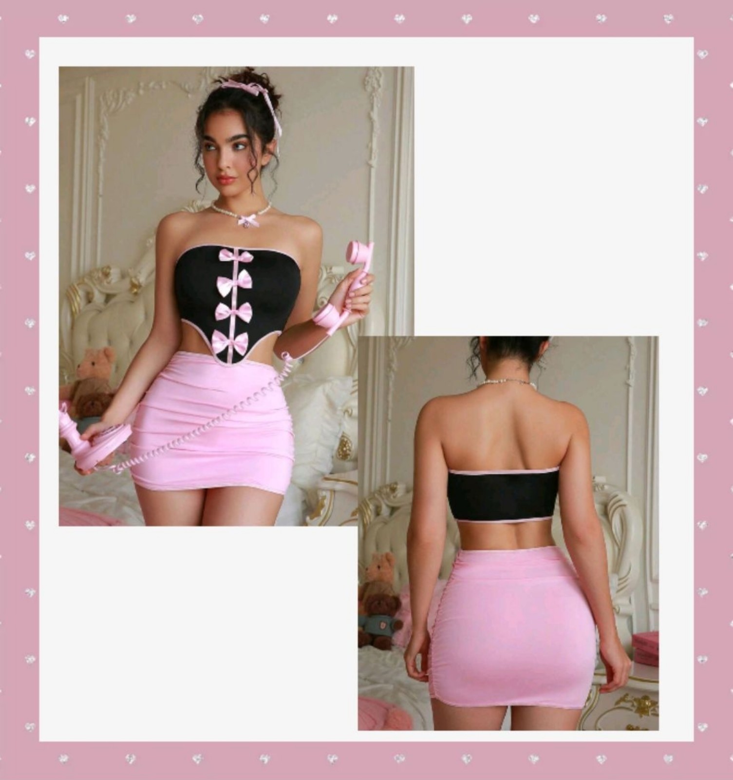 Strapless Bowknot Bodycon Dress With T-Back Panties S/M/L