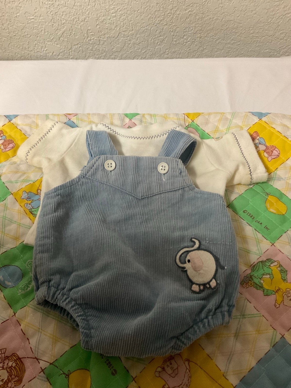 Vintage Cabbage Patch Kids Blue Corduroy Romper With Elephant & Matching Shirt