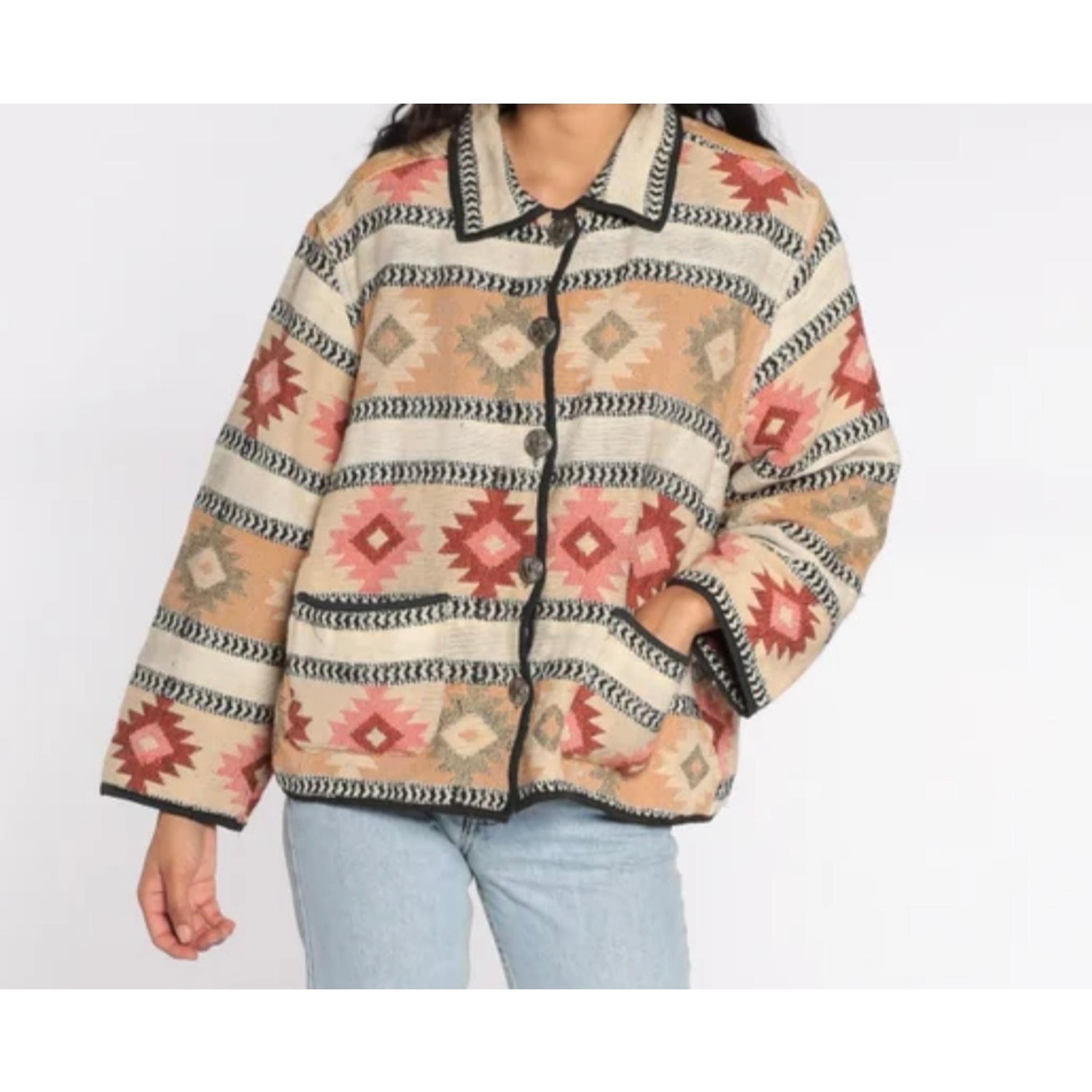 Jane Ashley Southwestern Tapestry Jacket Boho Vintage Tribal 90s Small