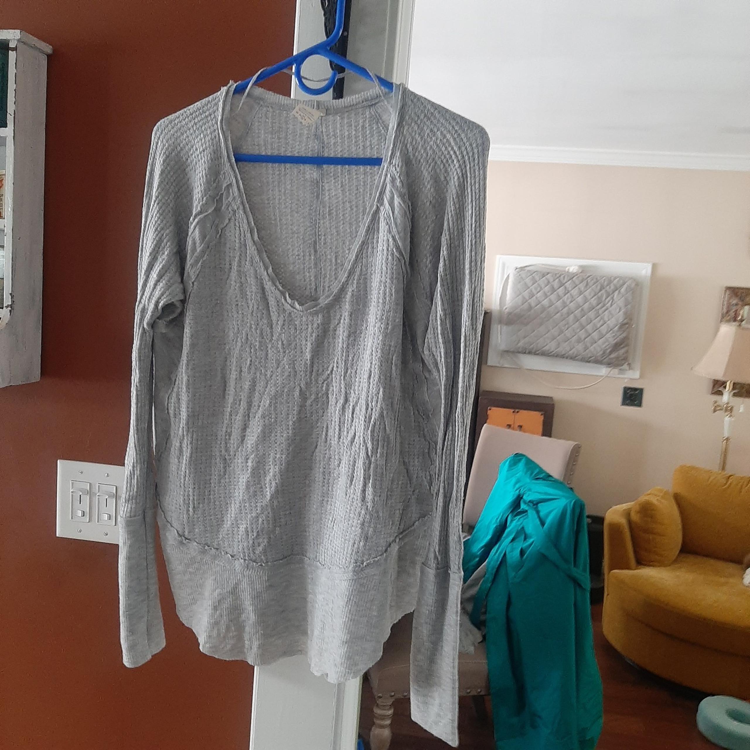 We The Free Oversized waffle knit long sleeve top Gray sz S