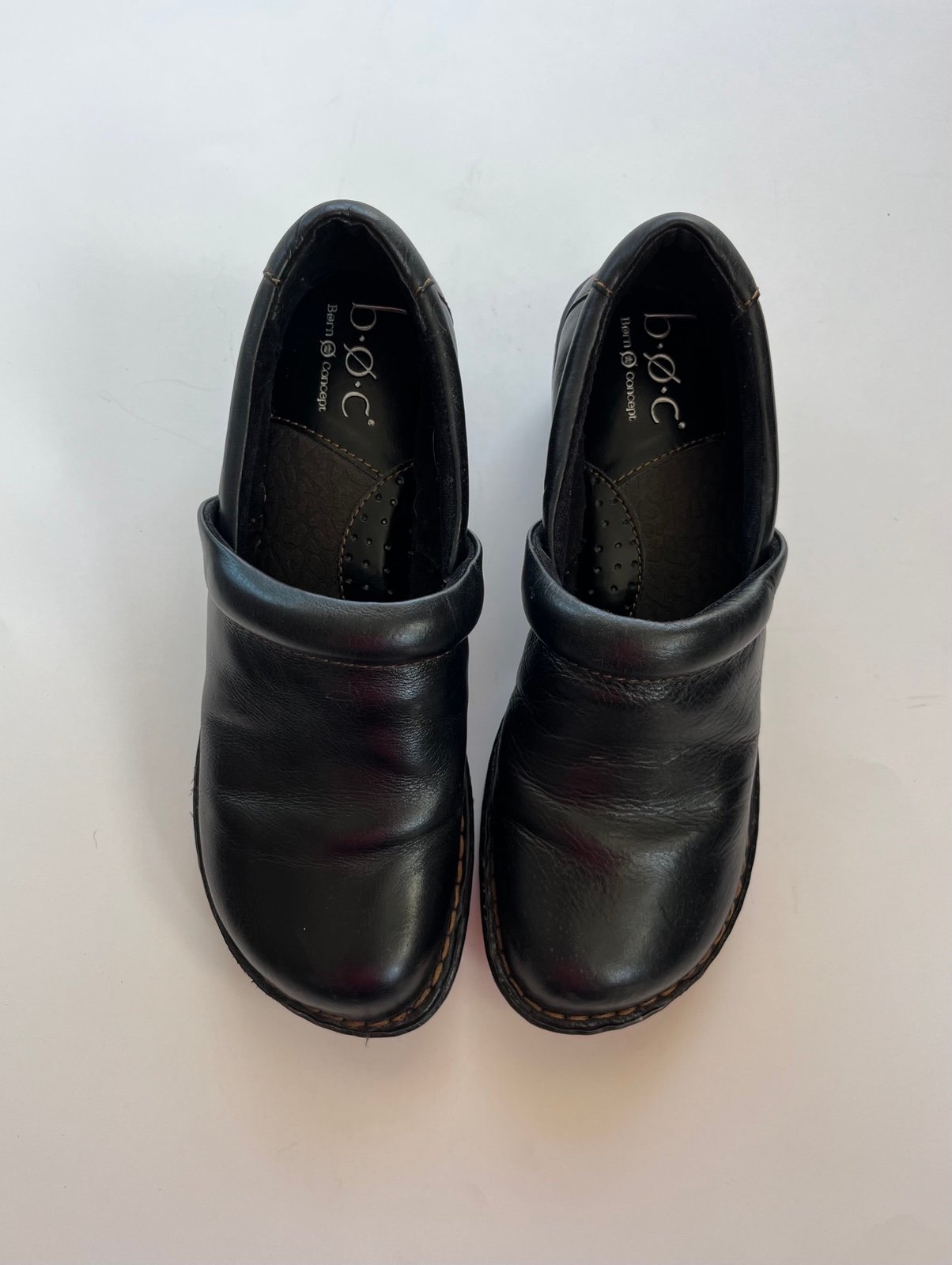 Black Leather Born Concept b.o.c. Clogs Shoes