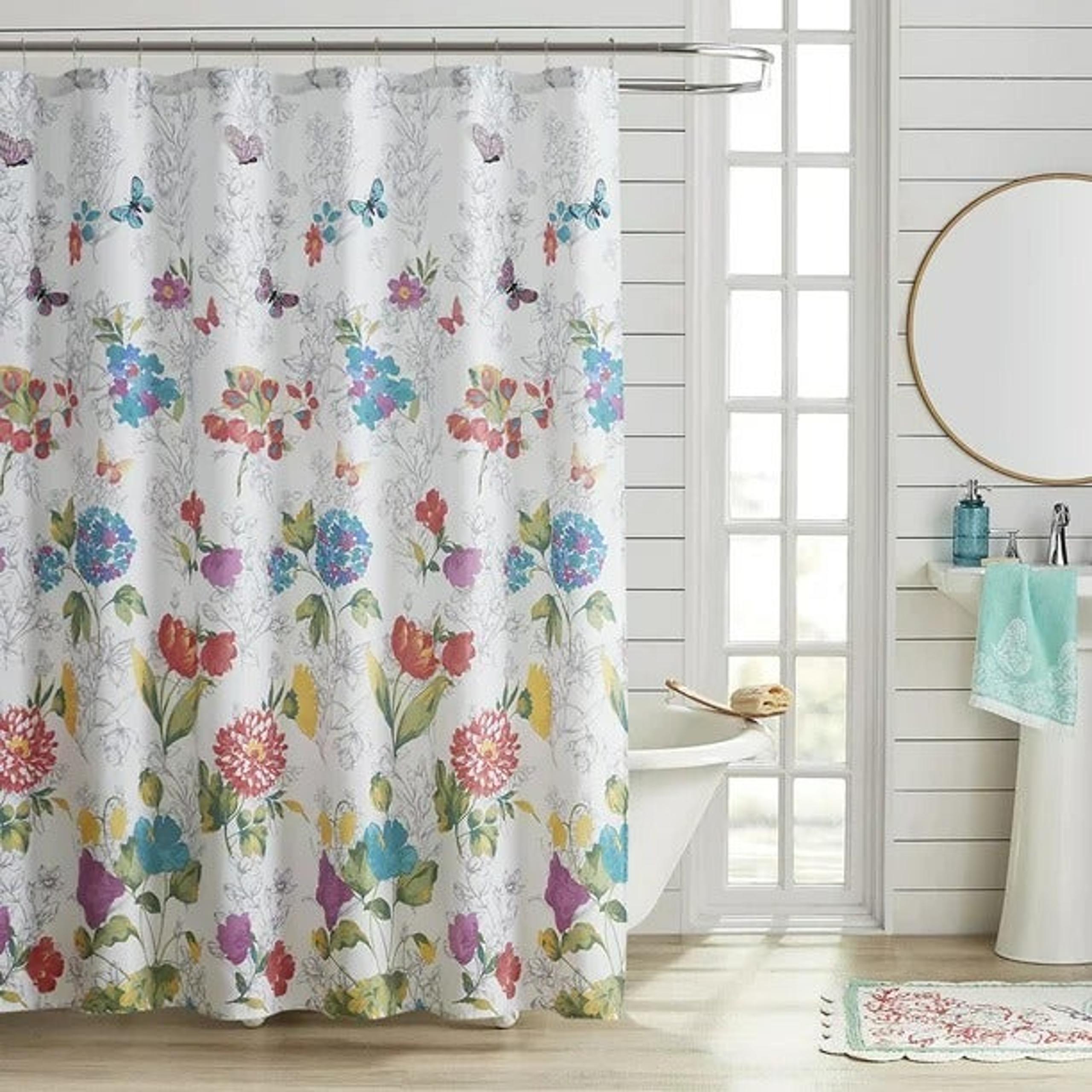 Pioneer Woman Blooming Bouquet Floral Embroided Fabric Shower Curtain 72"x72"New