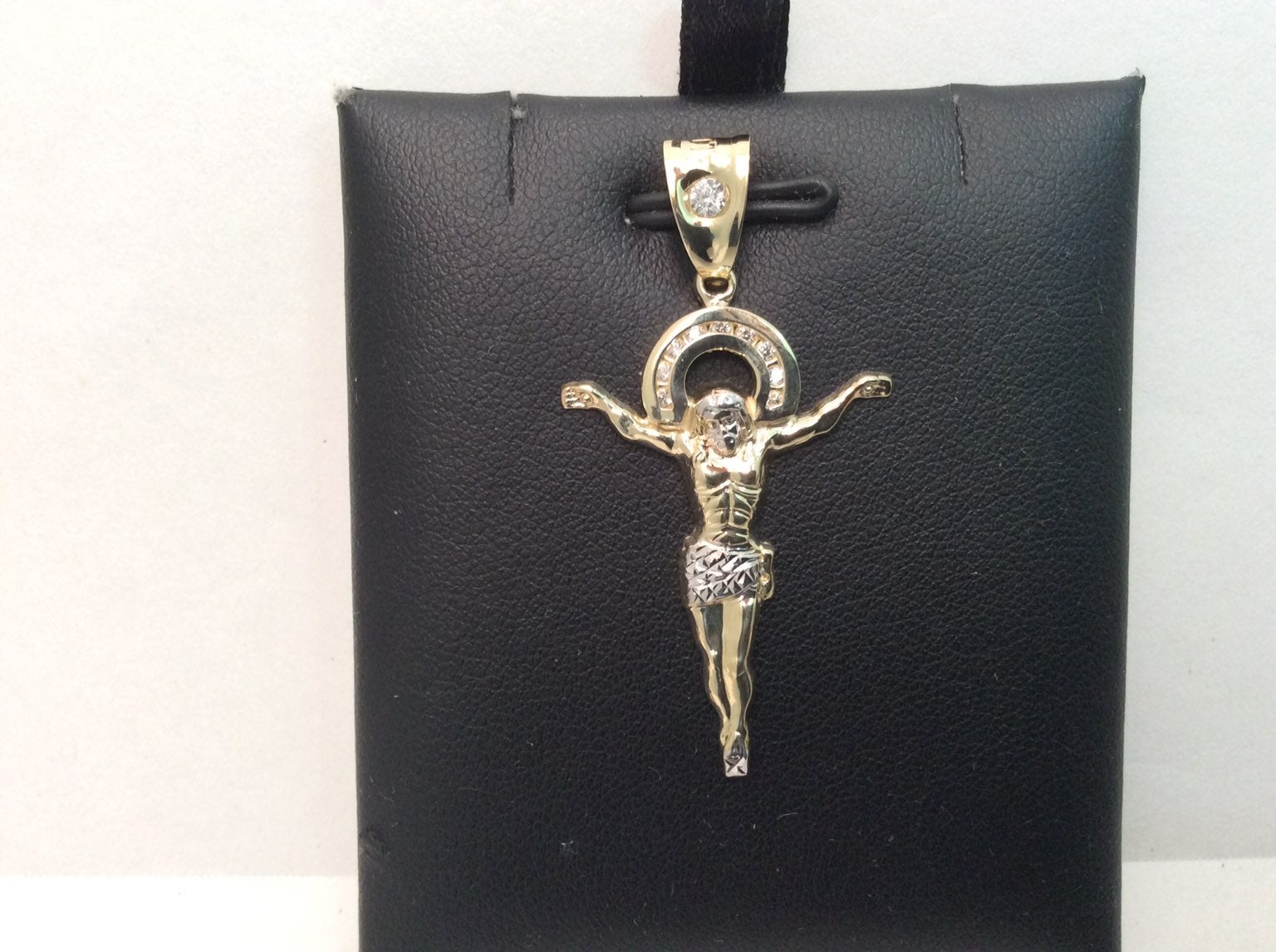 Men's/Women's 10k Yellow REAL Gold Jesus Christ Body Cross CZ Pendant 2 Tone