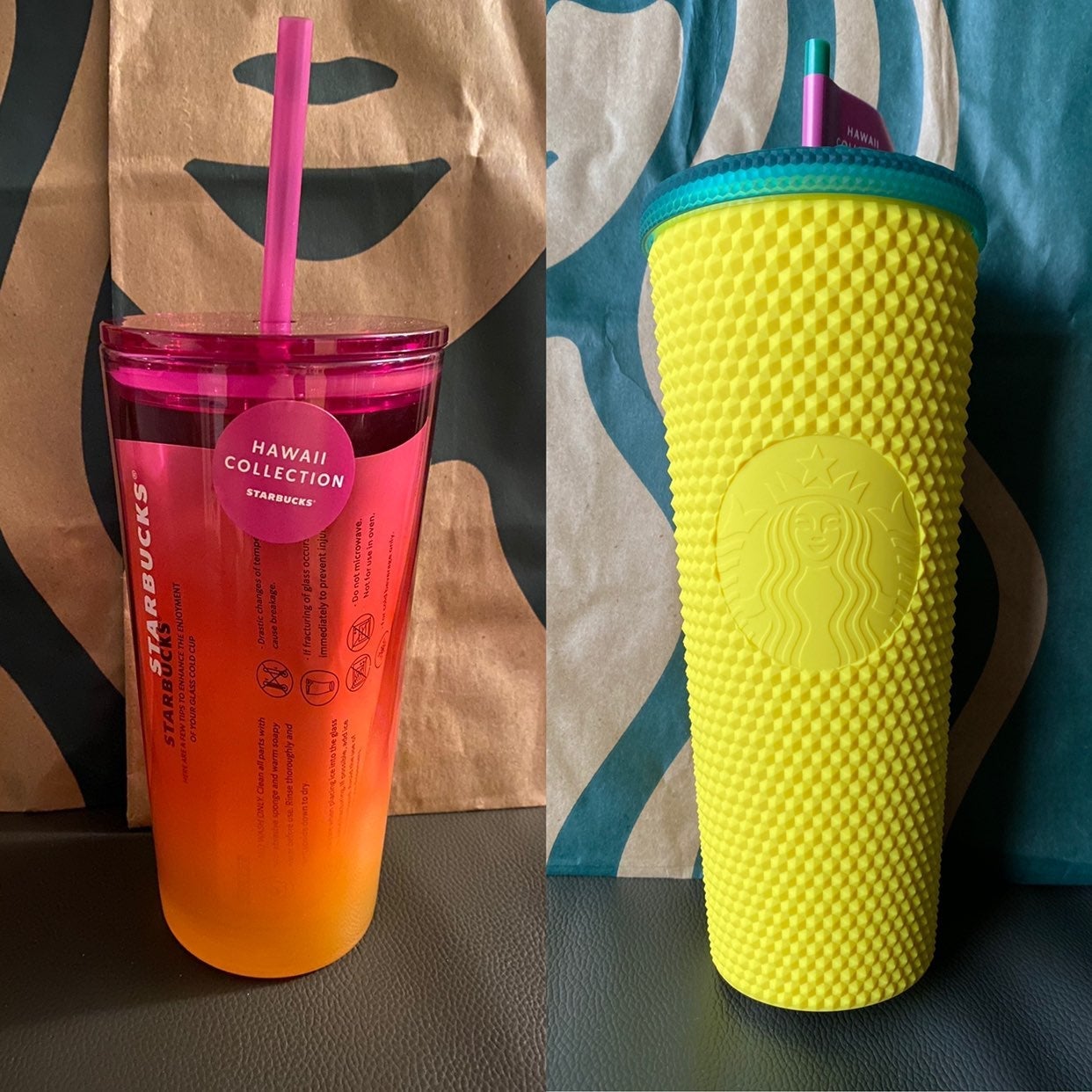 Starbucks-Pineapple Studded & Pink Glass - Set of 2 Cups