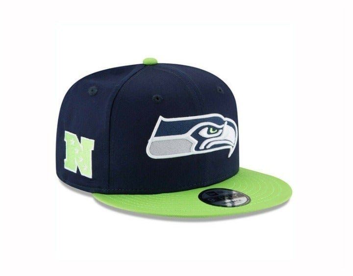 New Era 9Fifty Seattle Seahawks Baycik Navy Blue/Green Snapback Cap Size S/M