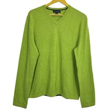Banana Republic Sweater Mens Large Green 100% Cashmere V-Neck Preppy Old Money
