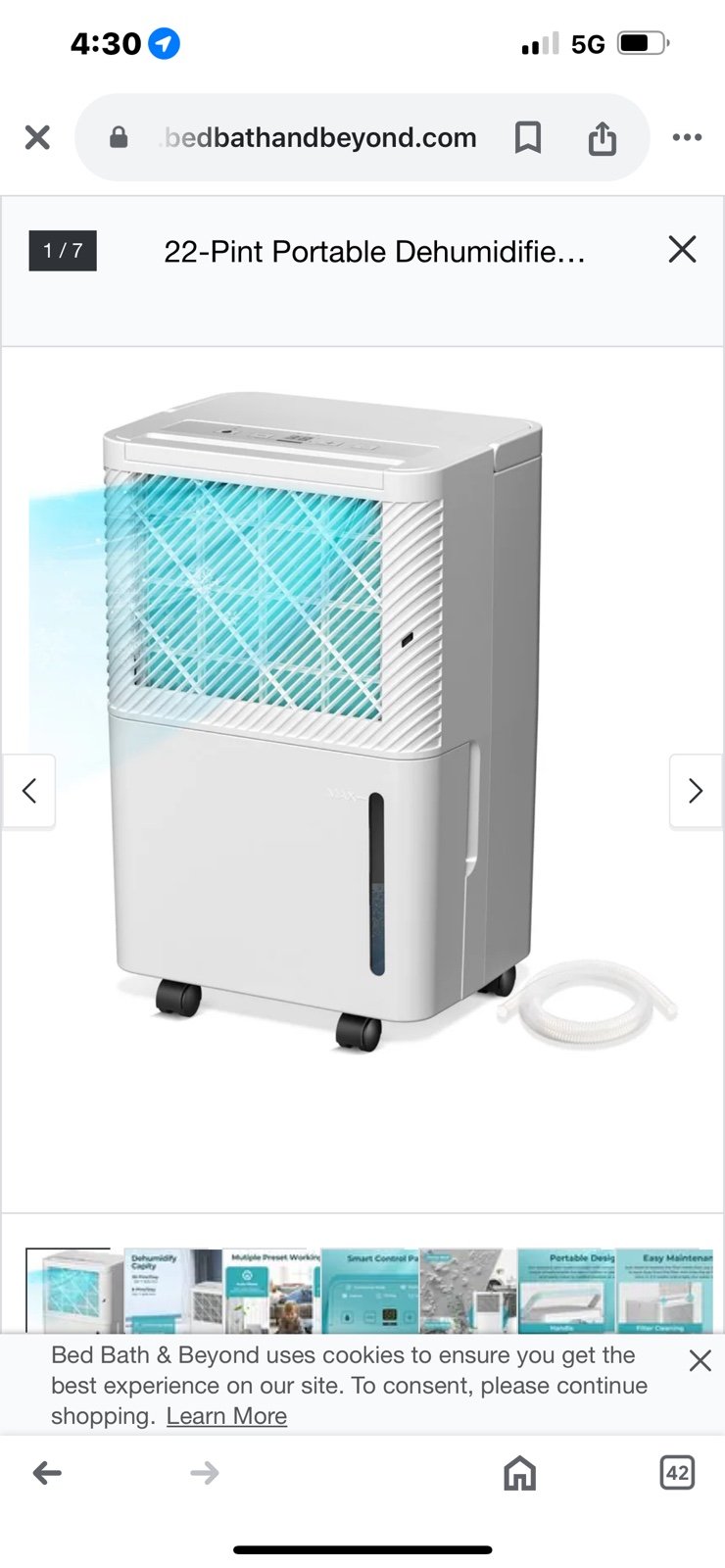 New 22-Pint Portable Dehumidifier with Handle Smart Control 538 Sq. ft. Covera