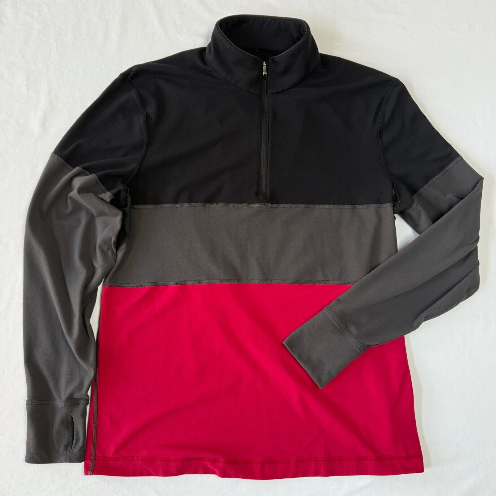 Lululemon Metal Vent Tech Jacket Mens Large Red Gray Black 1/4 Zip Stretch Light