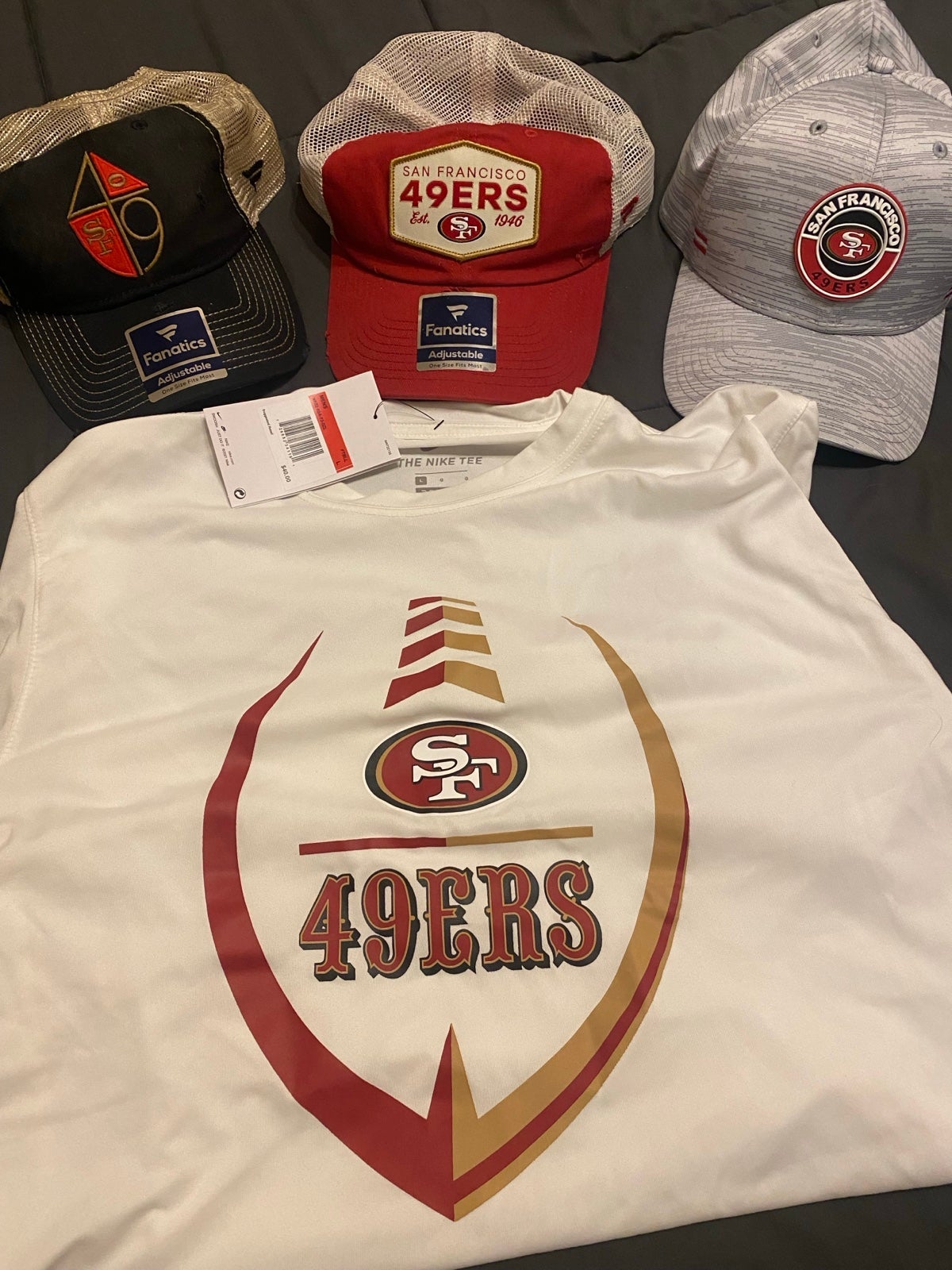 Men’s Forty Niners hats and Nike Dri-Fit shirt