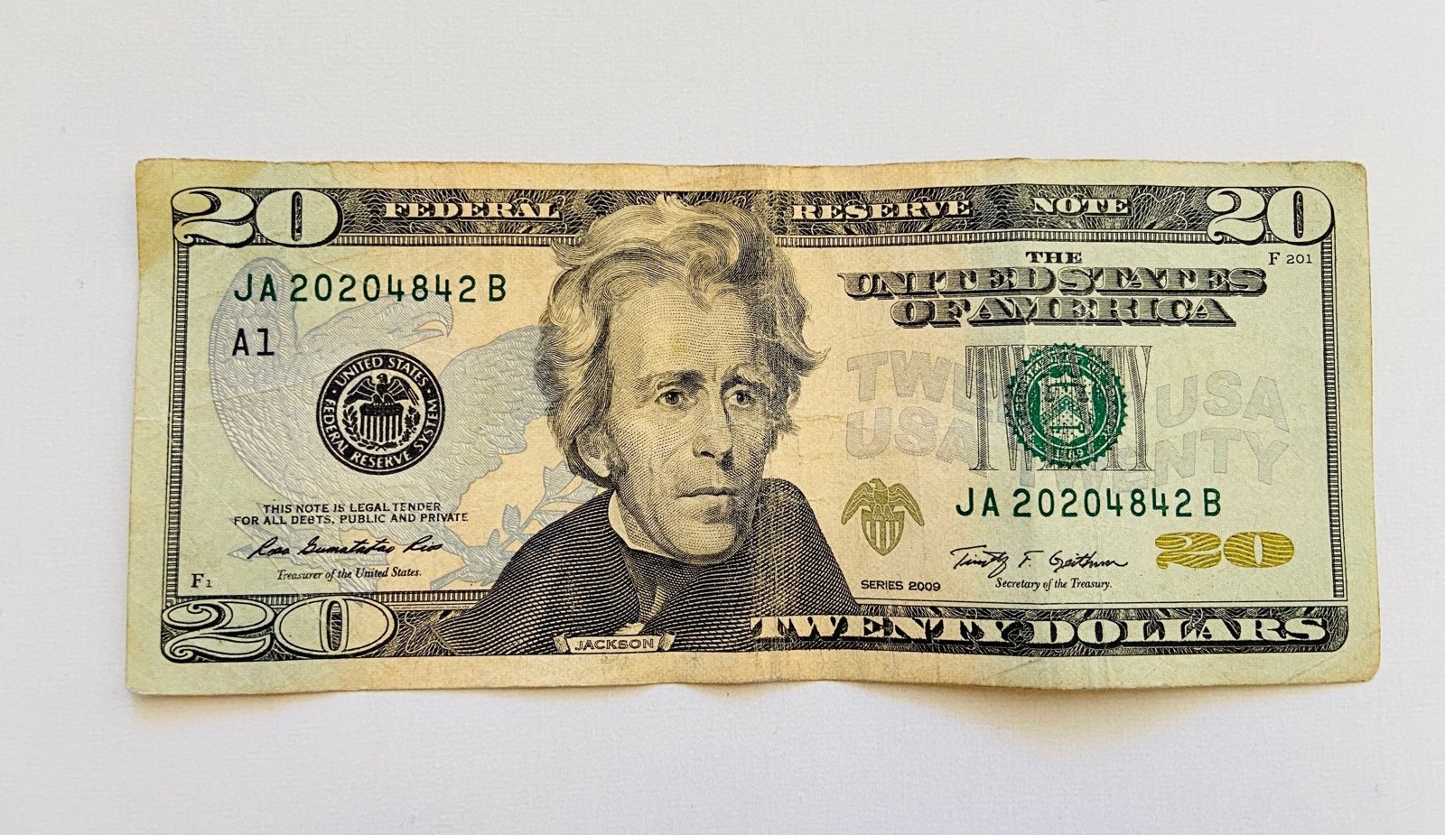 2009 20 Twenty Dollar RARE Birthday Note Serial # JA20204842B (4/8/2020)