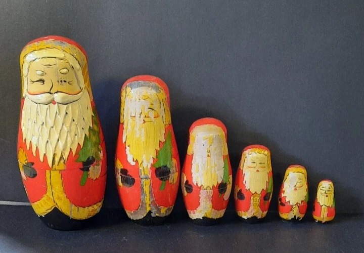 MATRYOSHKA RUSSIAN WOODEN BABUSHKA SANTA CLAUS SET OF 6 NESTING DOLLS