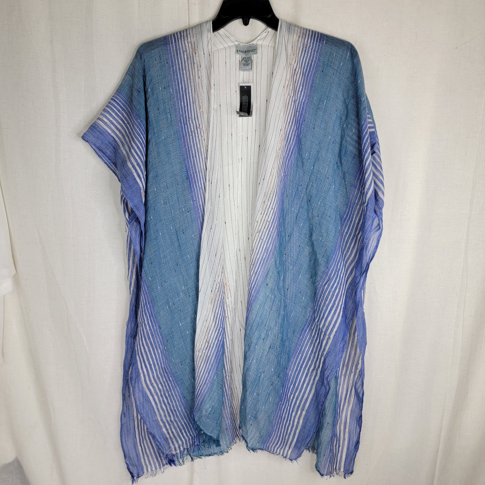 Catherines Womens Plus One Size Kaftan Duster Blue White 59 Swim Cover Up