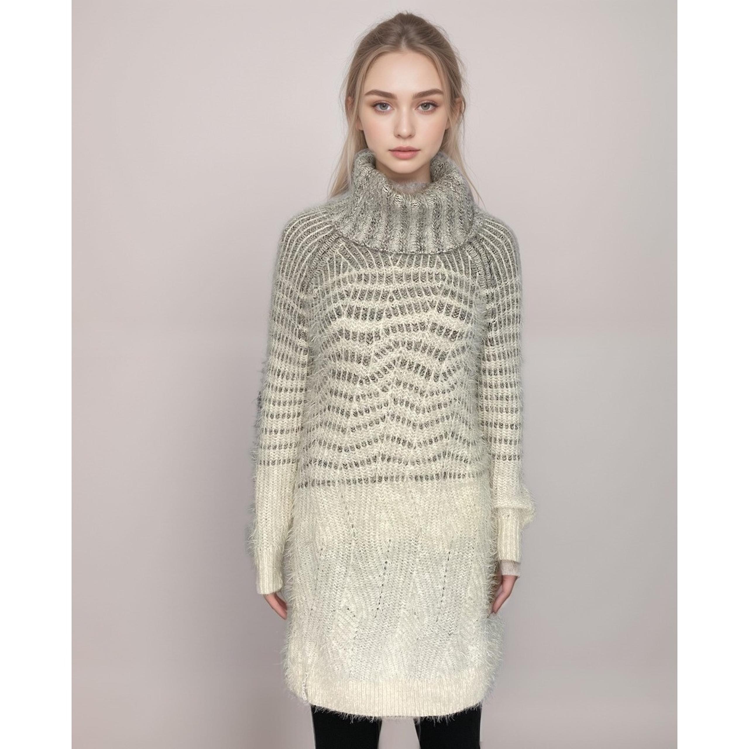 Sleeping on Snow Anthropologie Long Sweater Sz XS Grey Cream Eyelash Wool Alpaca