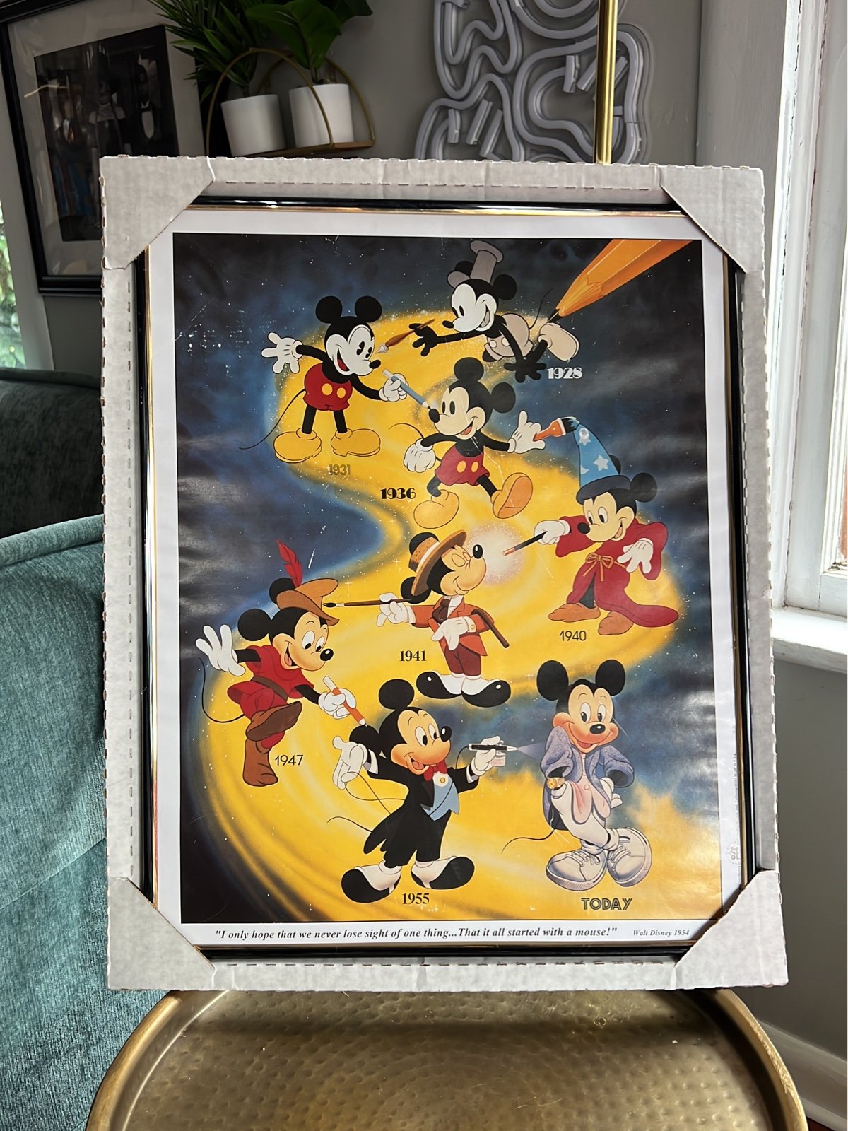 Vintage Framed 1986 Walt Disney Evolution Of Mickey Mouse Then And Now 16 X 20