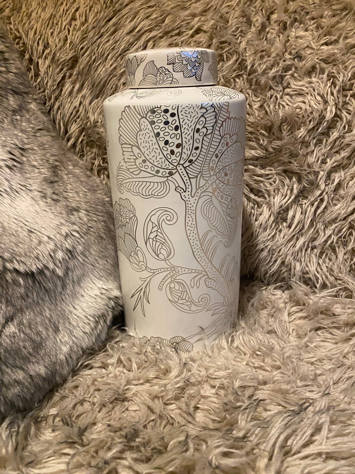 Mikasa Silver Ginger Jar 13” Ceramic China Pottery Floral Flowers Chinoiserie