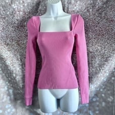 Anna October pink square neck tie back sweater, size 4