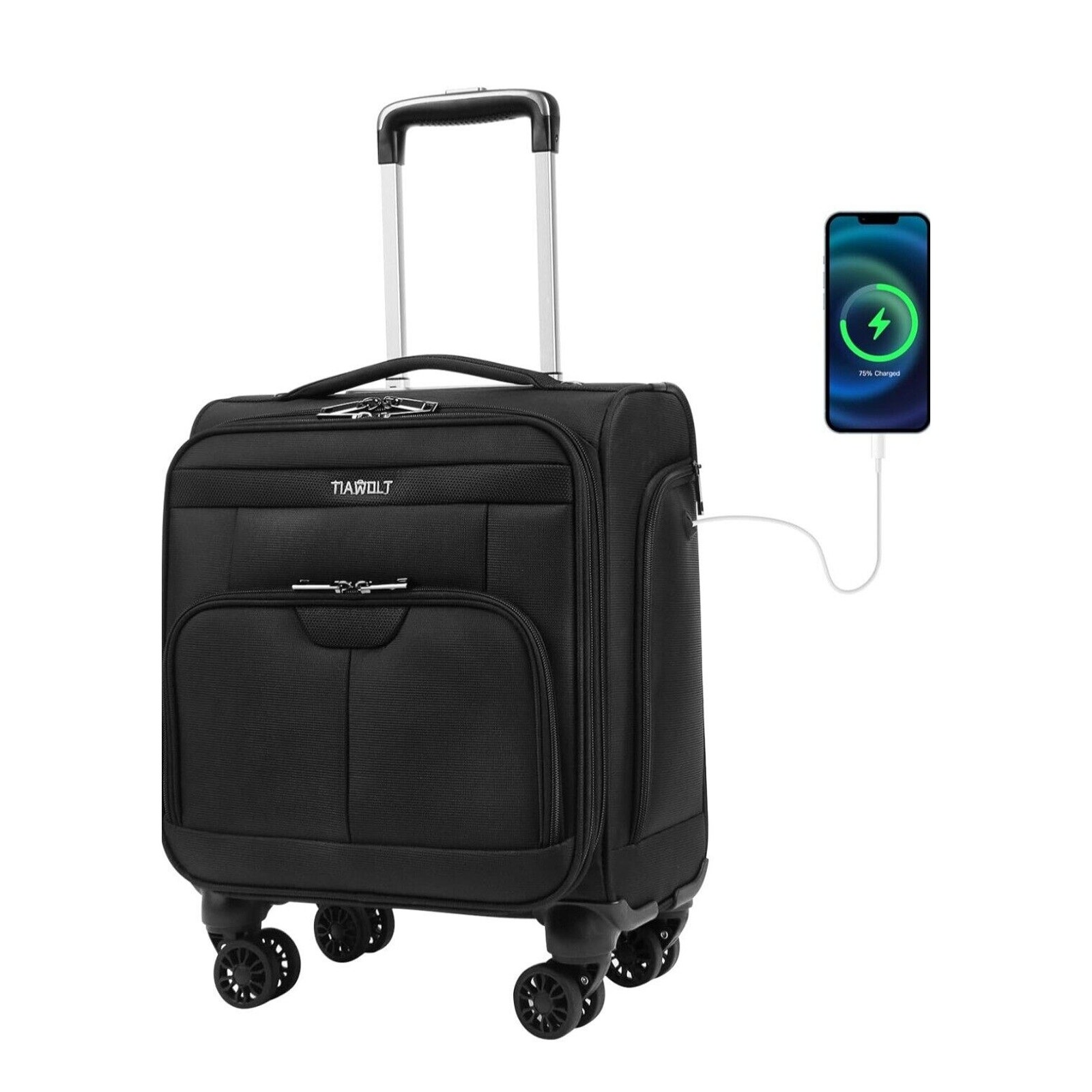 NEW 16 In Underseat Carry on Luggage With Wheels Soft side Lightweight Business