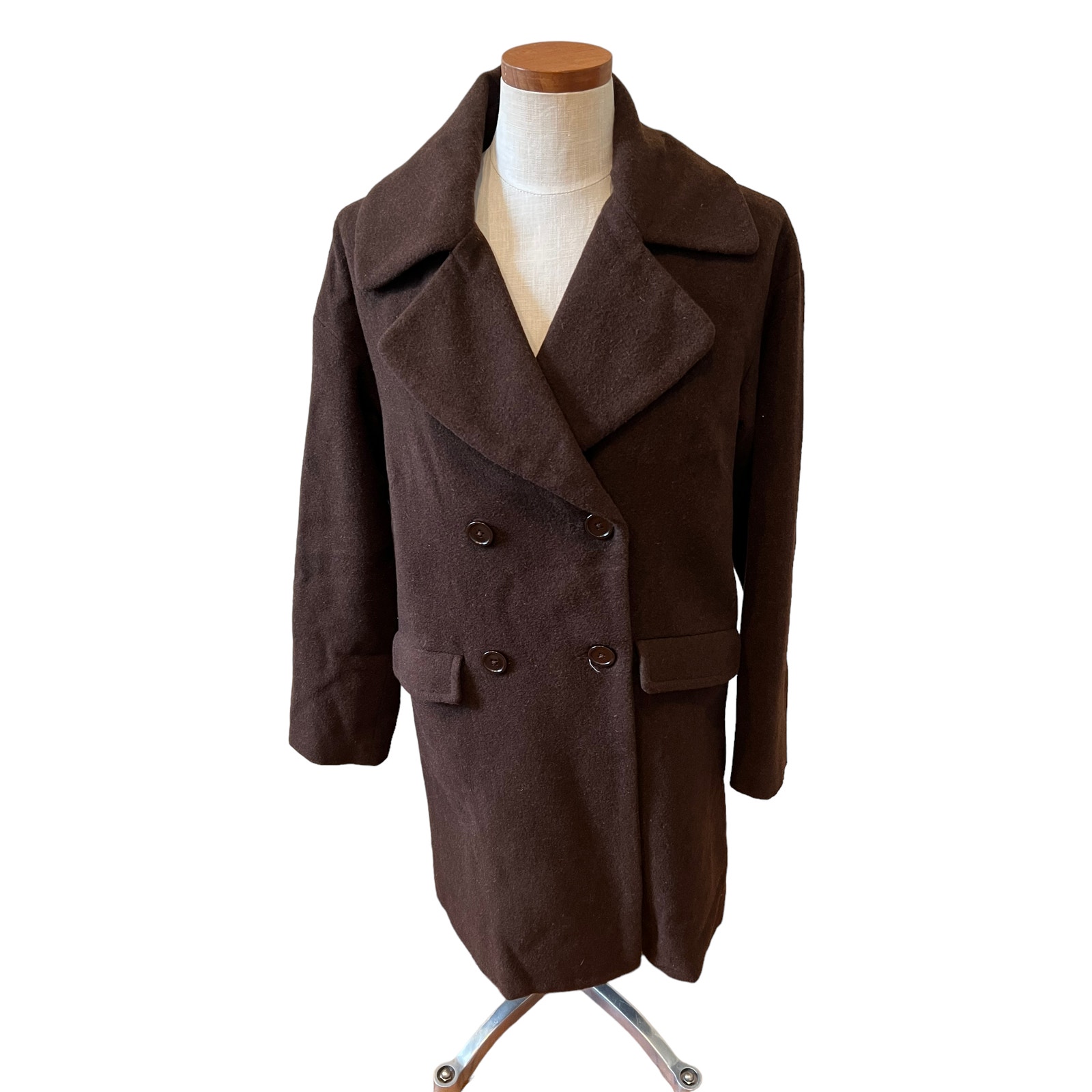 Garnet Hill Long Line Pea Coat Chocolate Brown 6