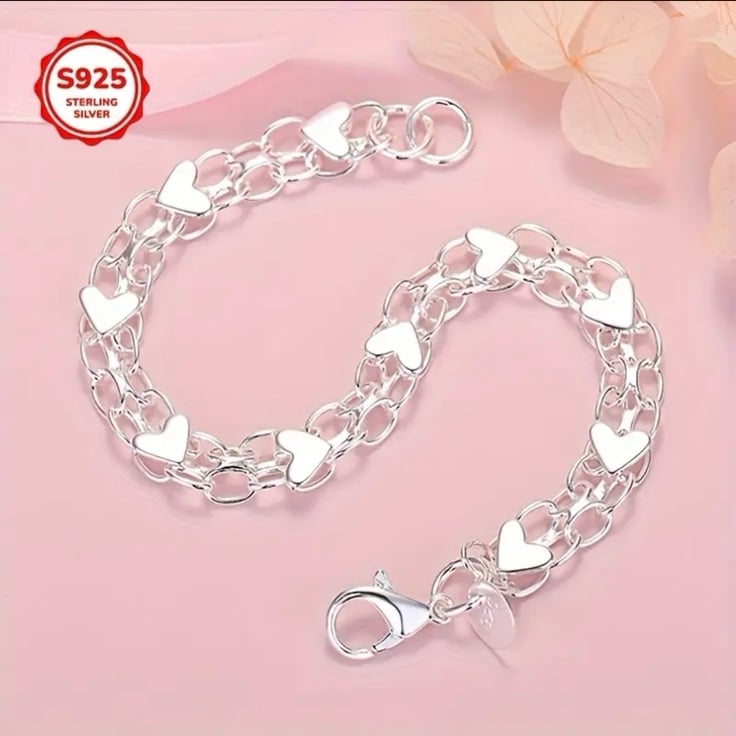 S925 Sterling Silver Heart Bracelet
