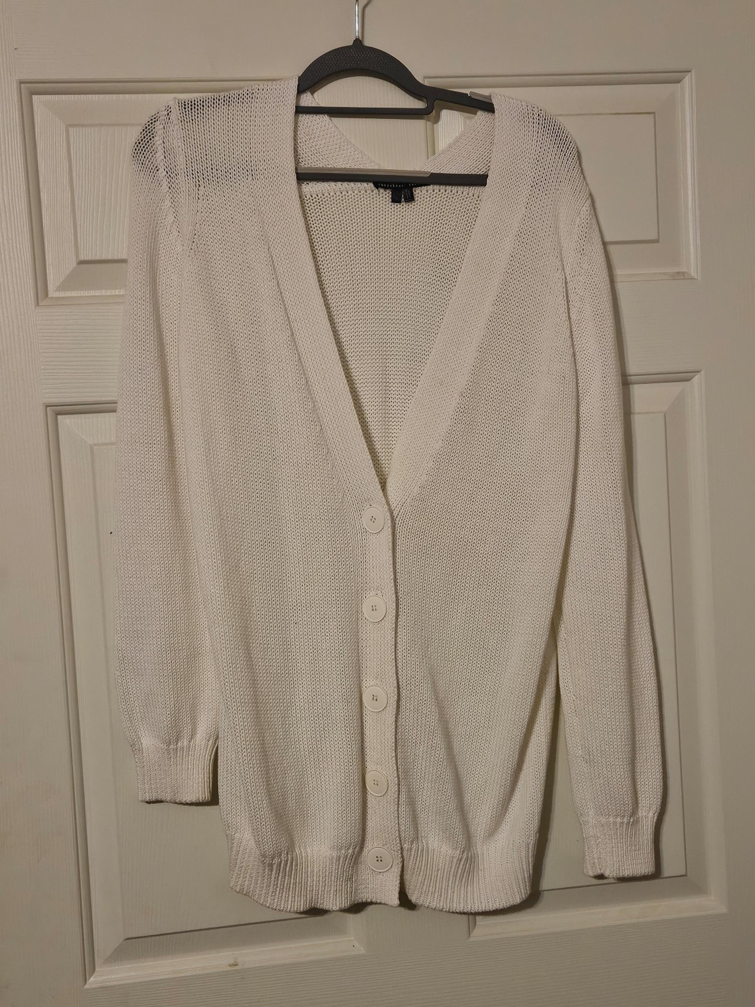 THEORY women's cotton white rib knit button sweater  cardigan us size L