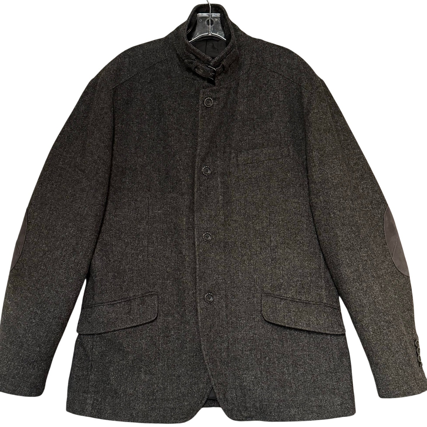 Claiborne Button-Up Elbow Patches Zip-Up Coat Men's M Herringbone Charcoal Gray