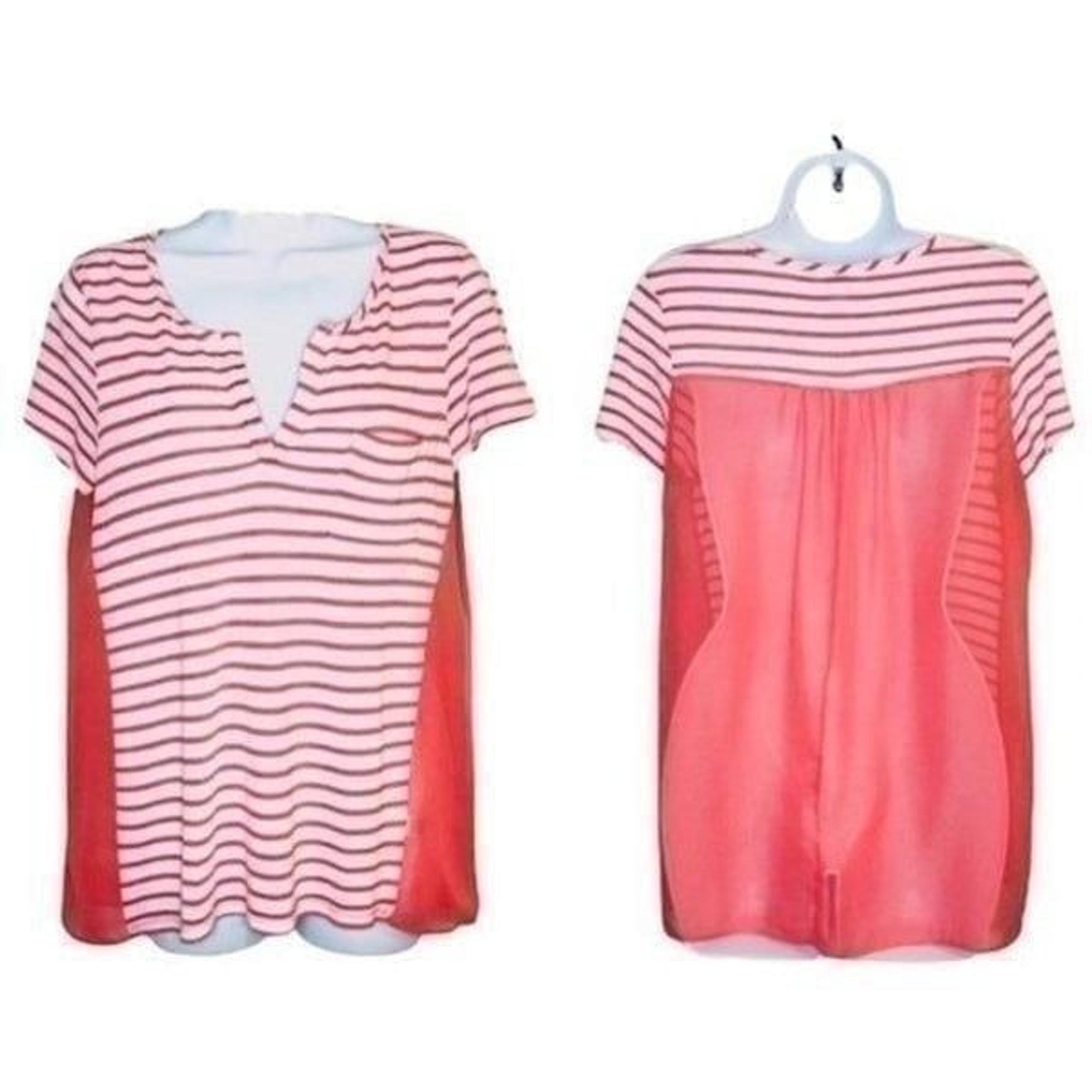 Stripe Sheer Back T-shirt Coral M - Charming Charlie