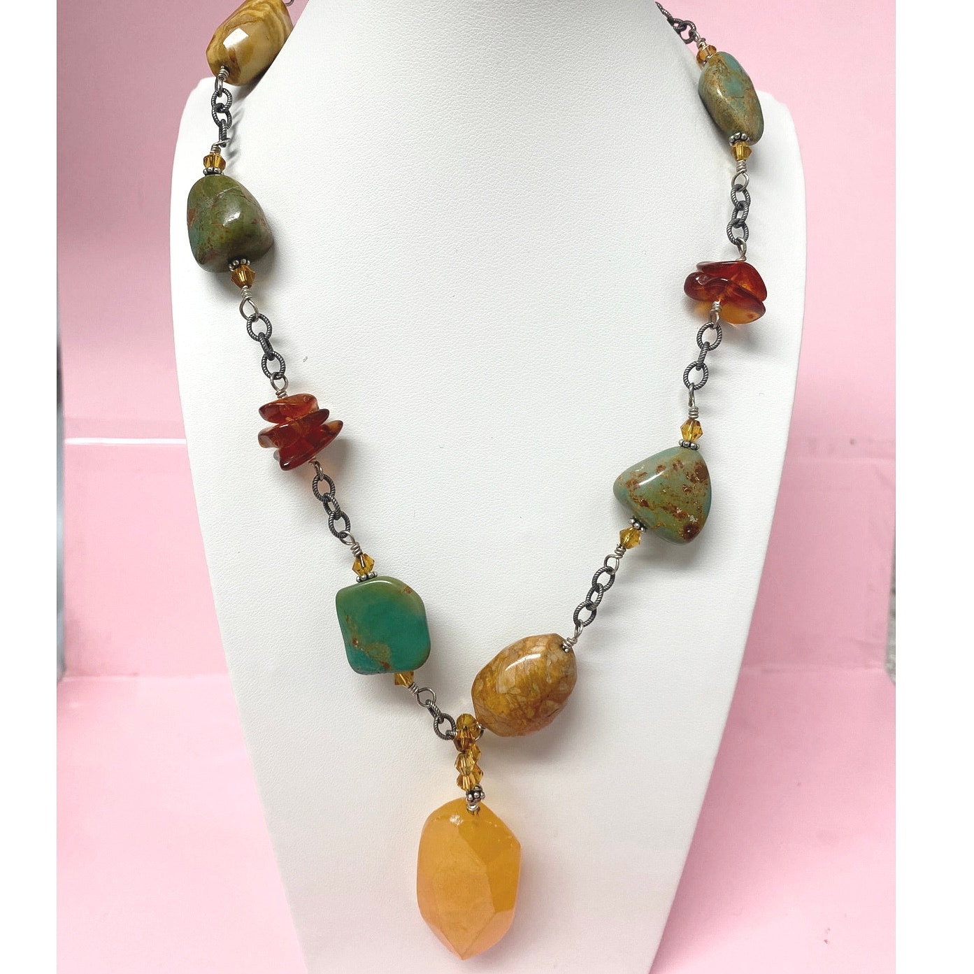 Silpada Silver Vintage Necklace Amber and Jasper Gemstones