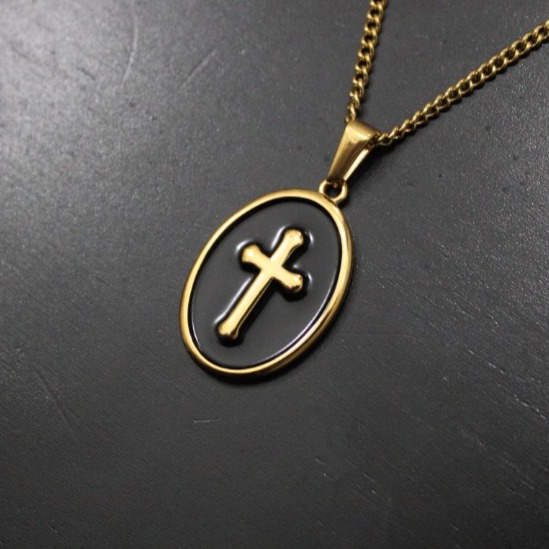 Gold Enamel Cross Pendant Chain Necklace