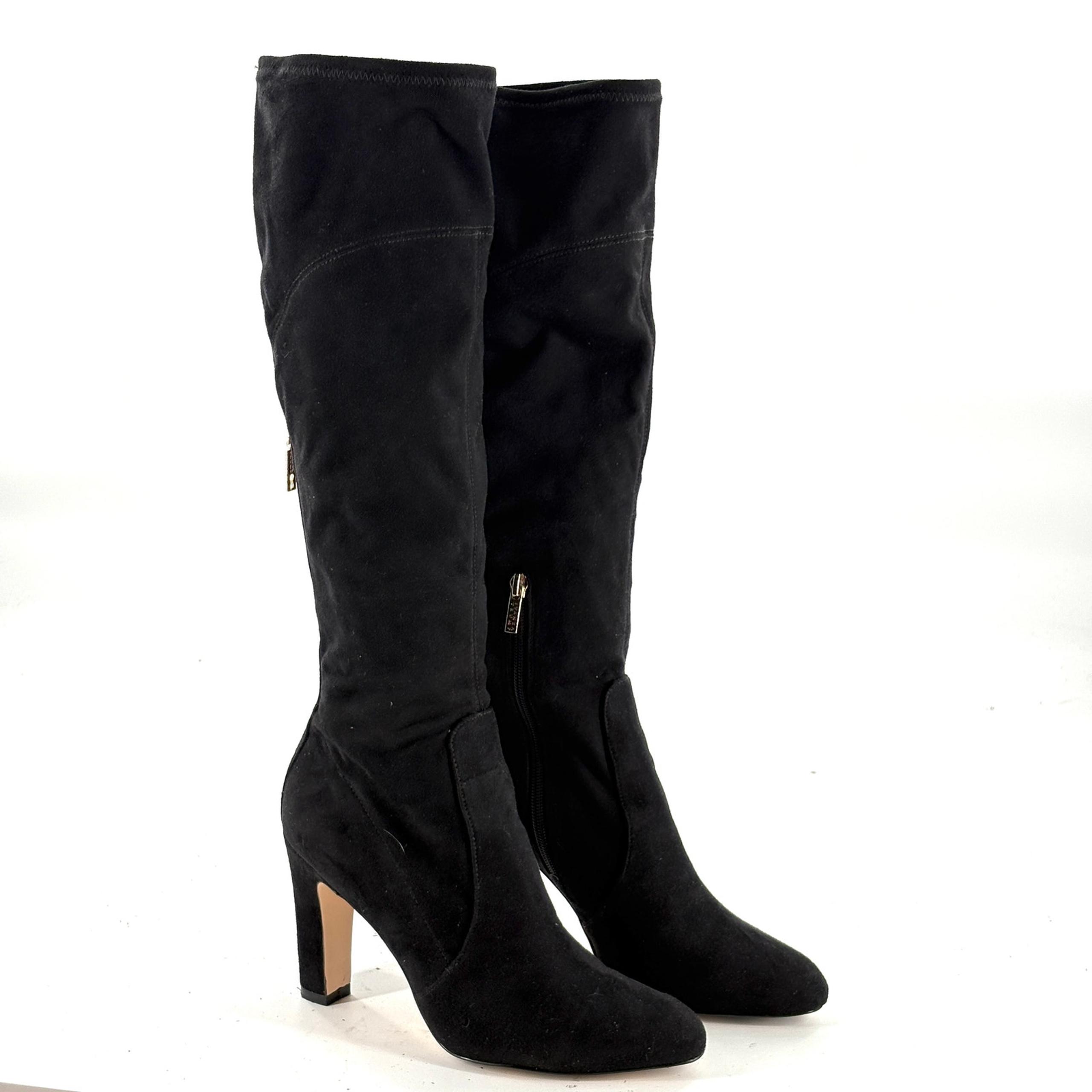 Ivanka Trump Tall Heel Boots 8.5 Black Knee High Gold Zip Glam