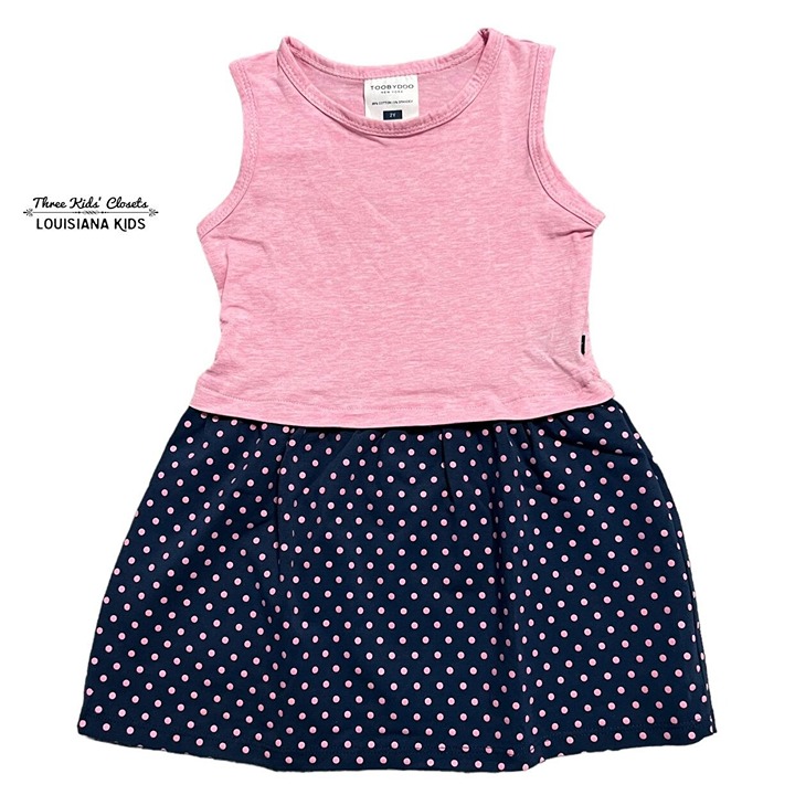 Toobydoo 2Y Pink & Navy Polkadot Tank Dress