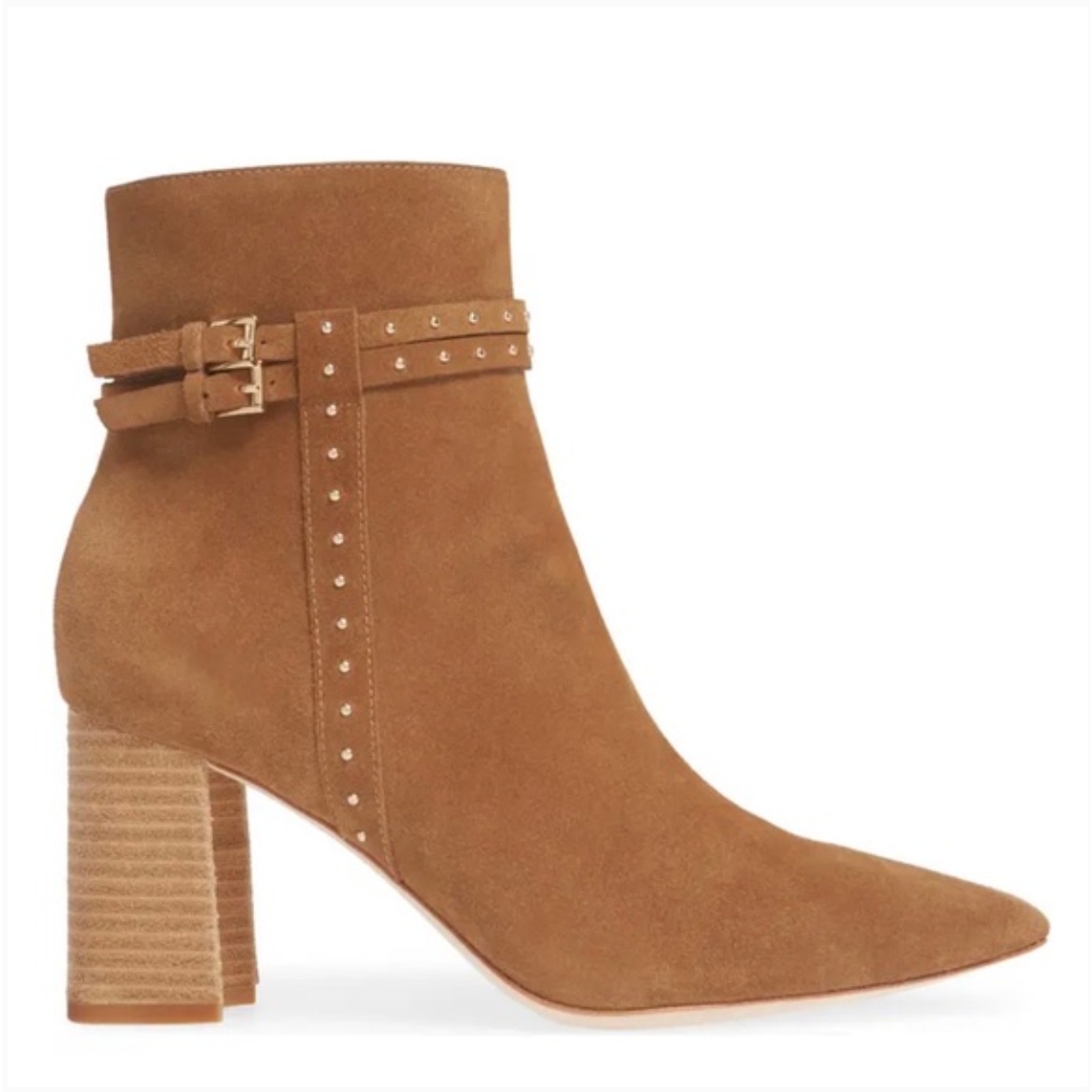 Paige Celia Suede Boots 9 Tan NWOT Stud Ankle Booties Western Heel Boho Brown