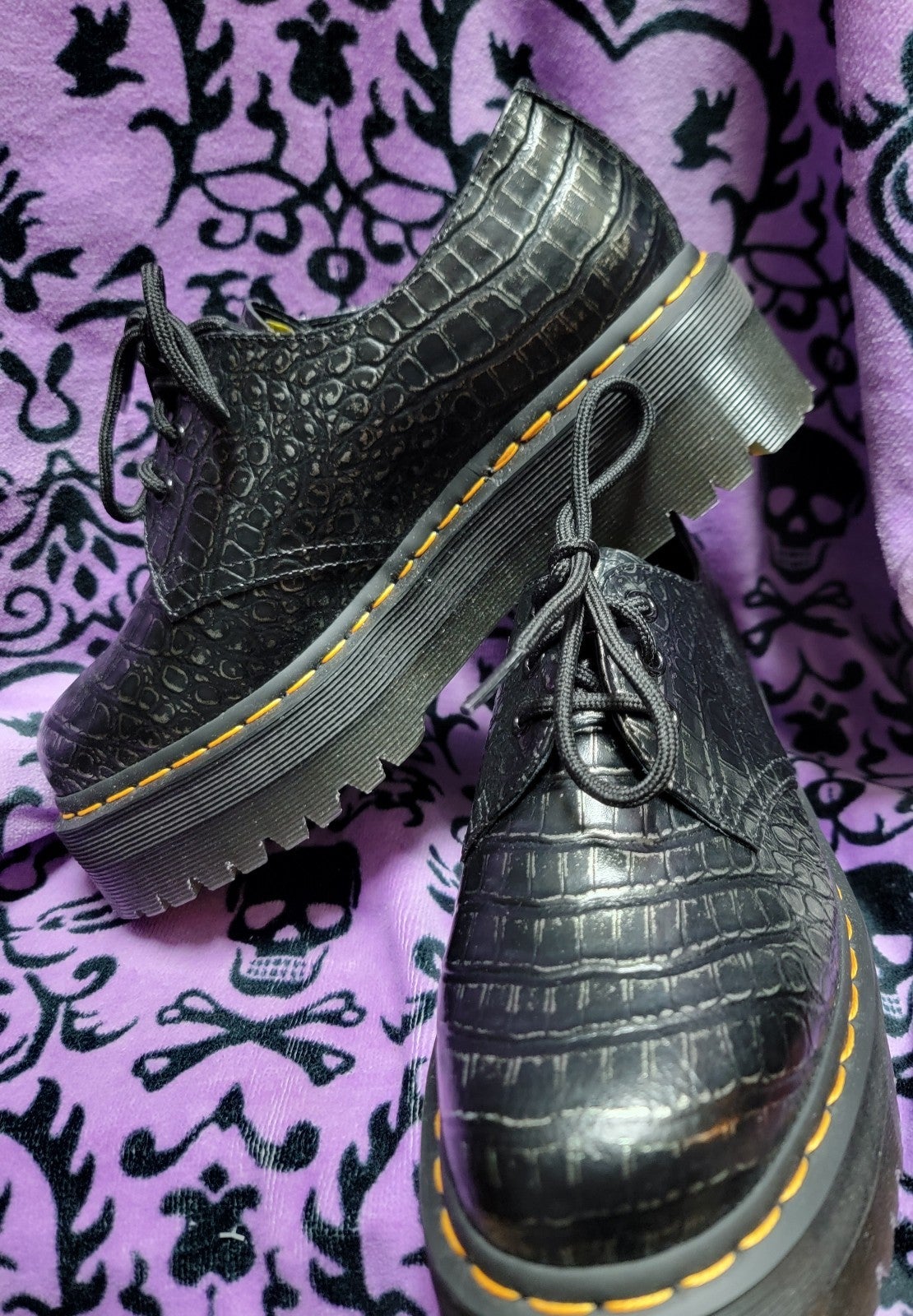 Dr. Martens 1461 Quad Croc Gunmetal