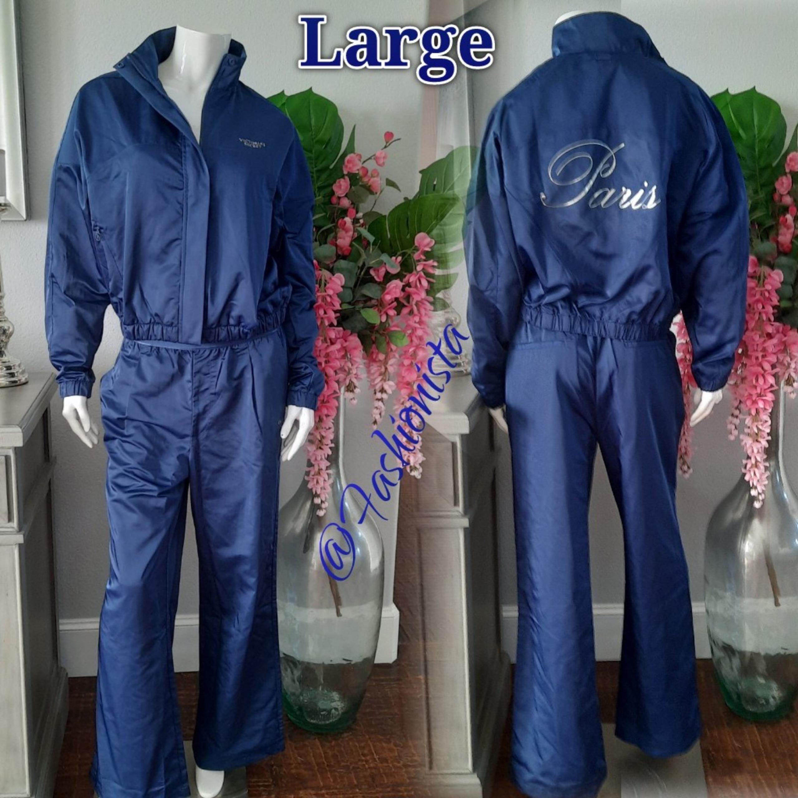 NEW LARGE Victoria's Secret Navy Blue Lux Glossy Sports Jacket + Pants Set