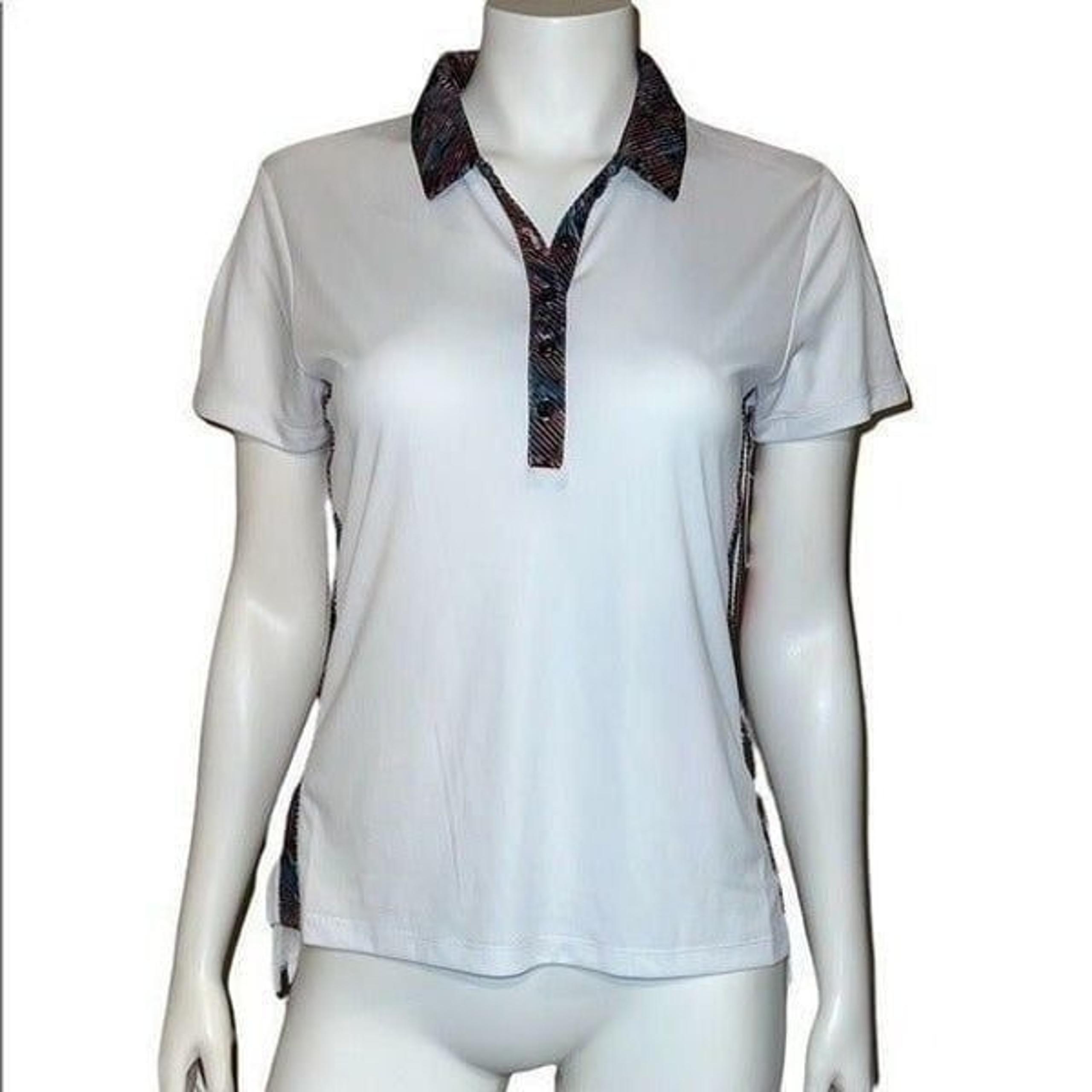 PGA TOUR Womens Bright White Floral Short Sleeve Polo Shirt Medium NWT