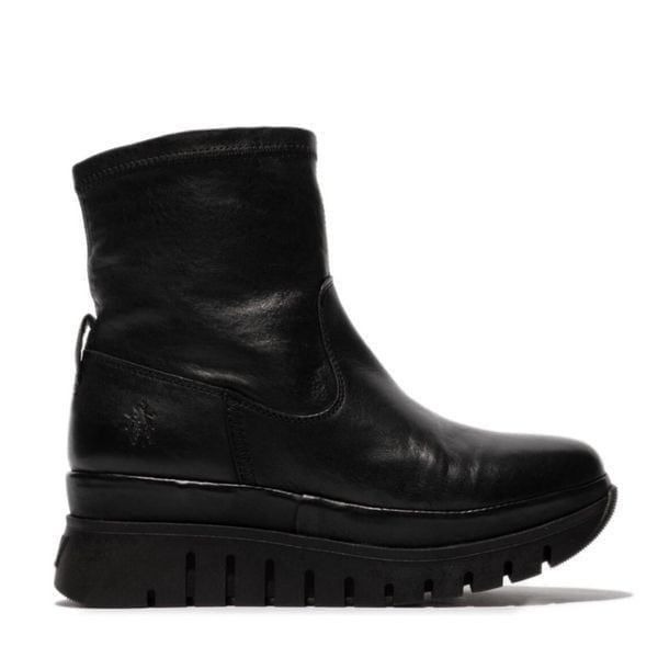 FLY LONDON Bork Black Leather Platform Boot Size 37