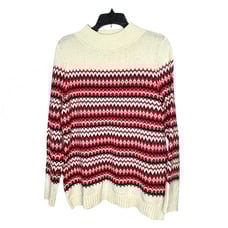 Talbots Fair Isle Mock Turtleneck Wool Blend Red Cream Black Sweater Size Medium