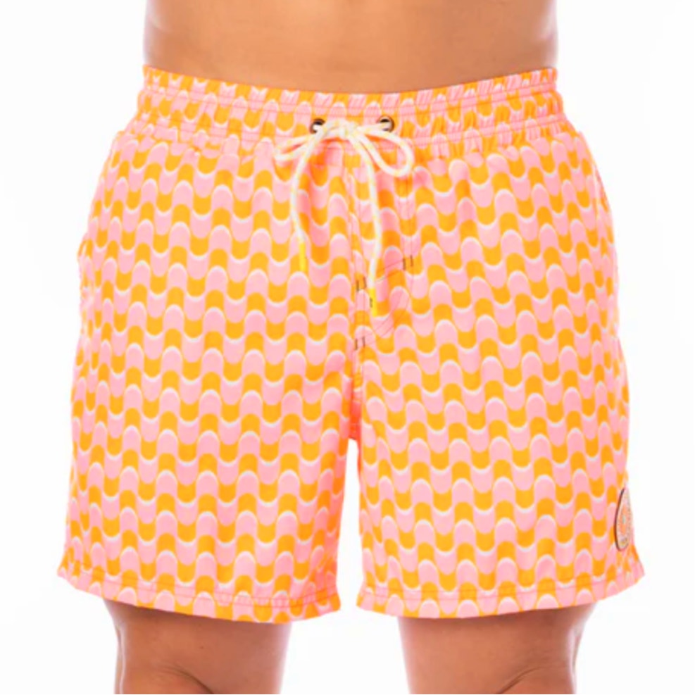 Maaji Sailor Sporty Shorts Men Swim Trunks Pink Orange Graphic Print M NWT