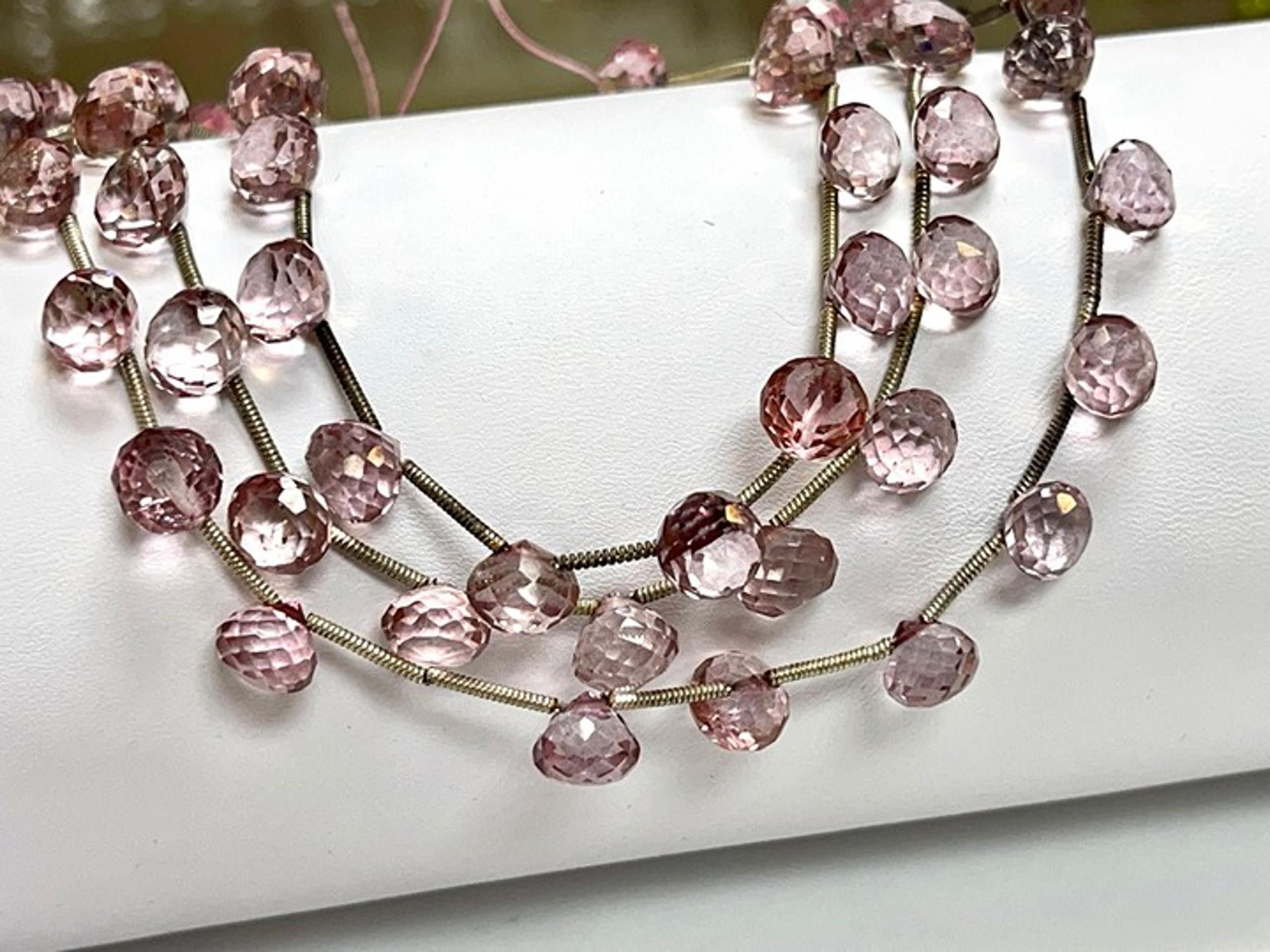 AAA Unique Pink Topaz Natural Gemstone Faceted Onion Shape Beads Strand 8mm