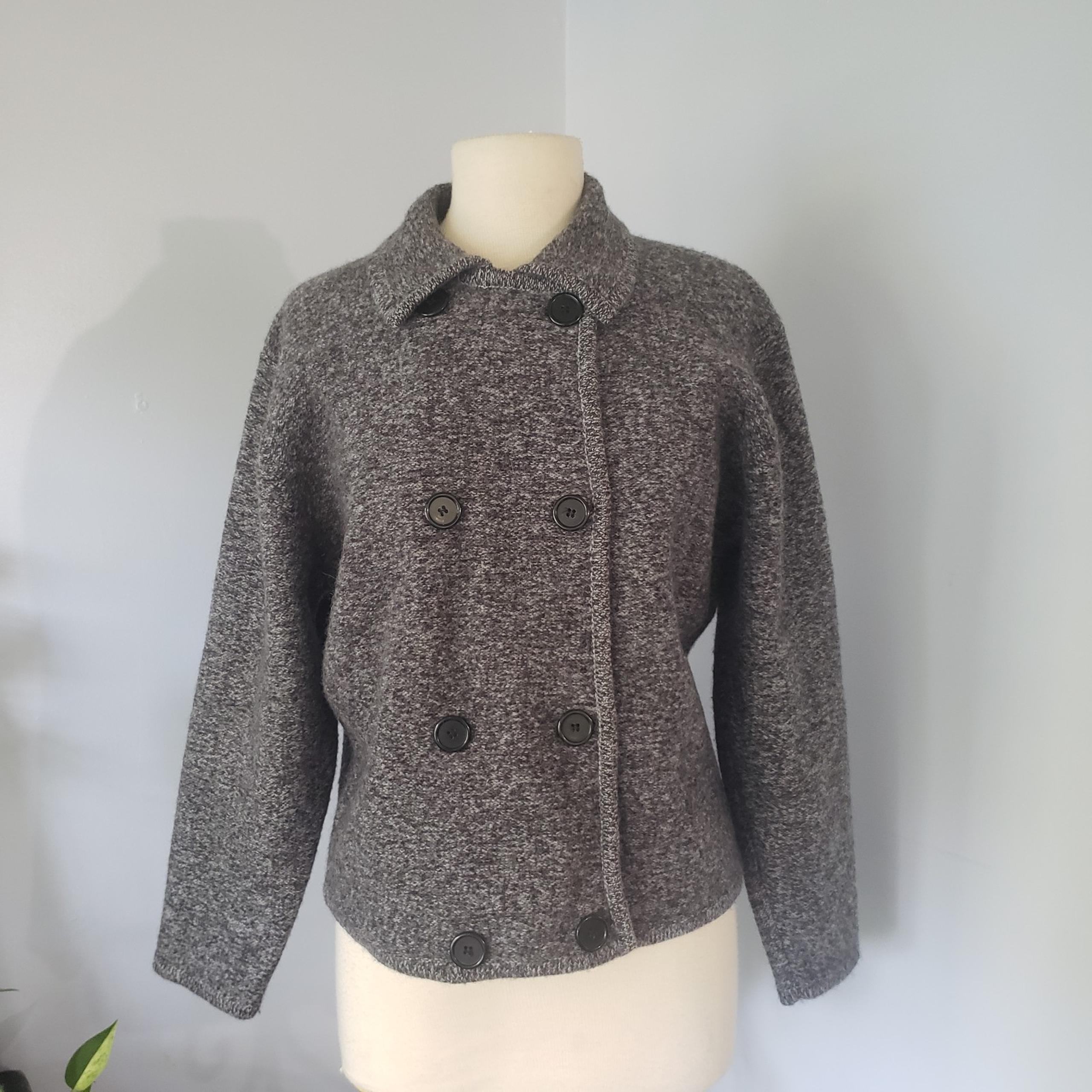 Herman Geist 100% wool double breasted Peacoat Sweater work trendy Gray Petite M