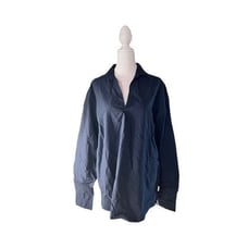 Orlebar Brown Women's Navy Blue Ridley Poplin GD V-Neck Long-Sleeve Blouse Mediu