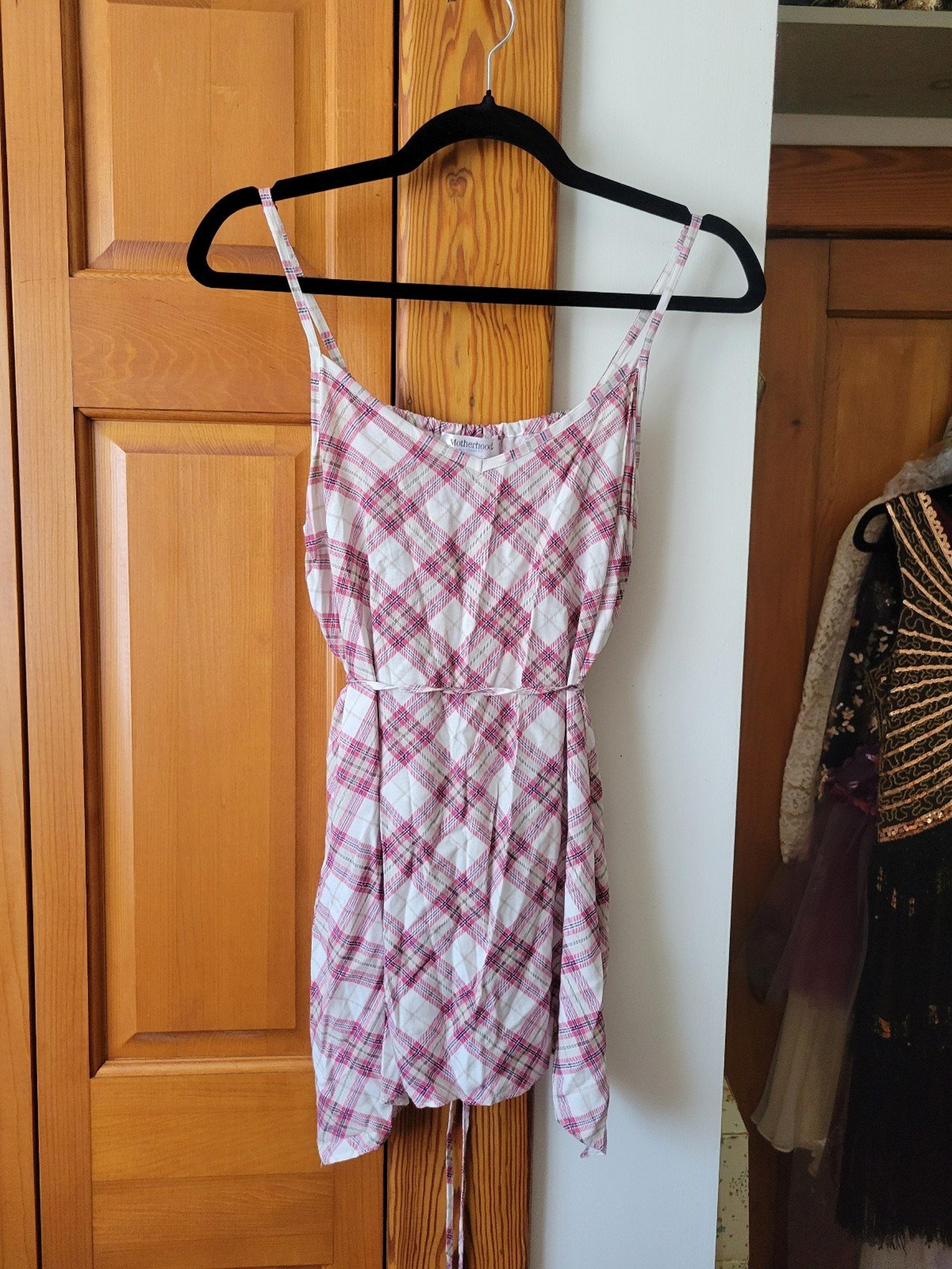 Motherhood Maternity Spaghetti Strap Plaid Tartan Check Tank Top Pink Small Tie