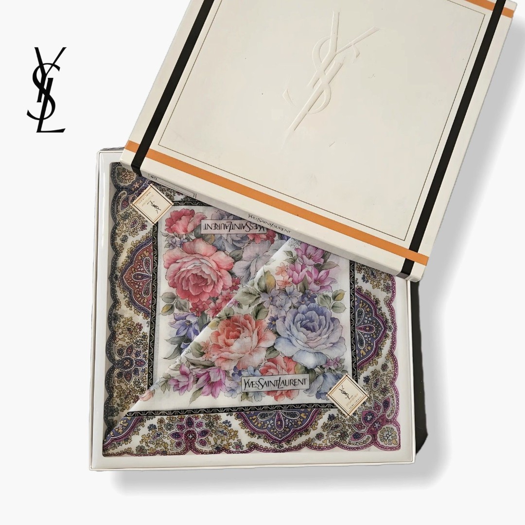 Yves Saint Laurent (Exclusive) NEW Floral Print Vintage 1980s Handkerchief Set