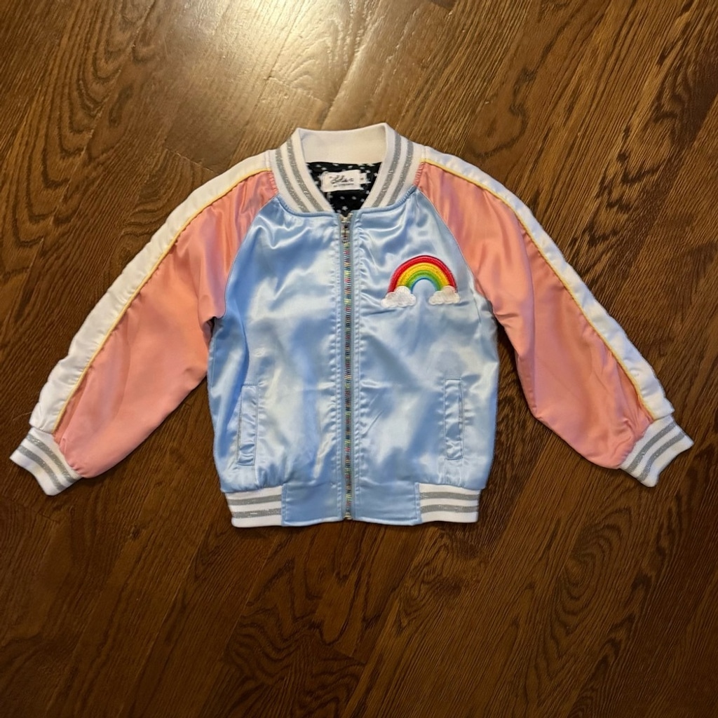 Lola + the boys Sky Unicorn Satin Bomber girls size 4 in excellent condition