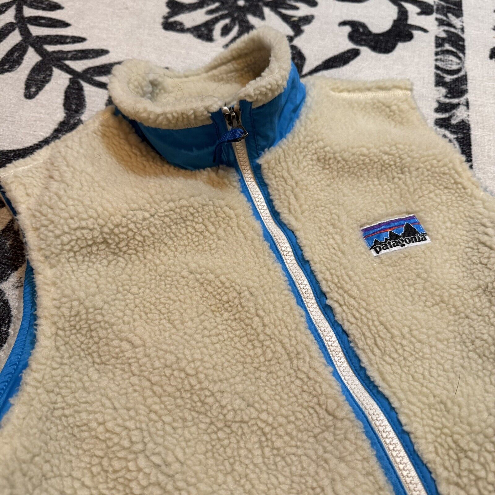 Patagonia Retro X Fleece Vest Kids Boys Girls XL 14 Blue Cream Sherpa