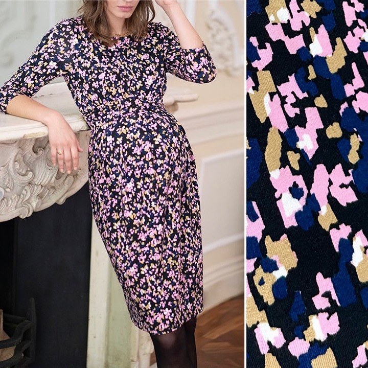 Seraphine Peachy Maternity & Nursing 3/4 Sleeve Printed Jersey Dress 8 NWT